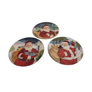 Set of 3 American Atelier Christmas Santa Porcelain Plates‎
